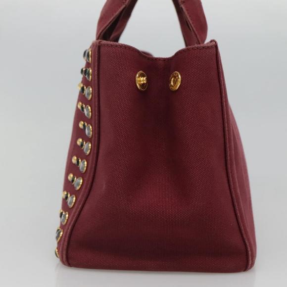 PRADA Canapa PM Hand Bag Canvas 2way Wine Red Gold Auth EC008 - Picture 4 of 16